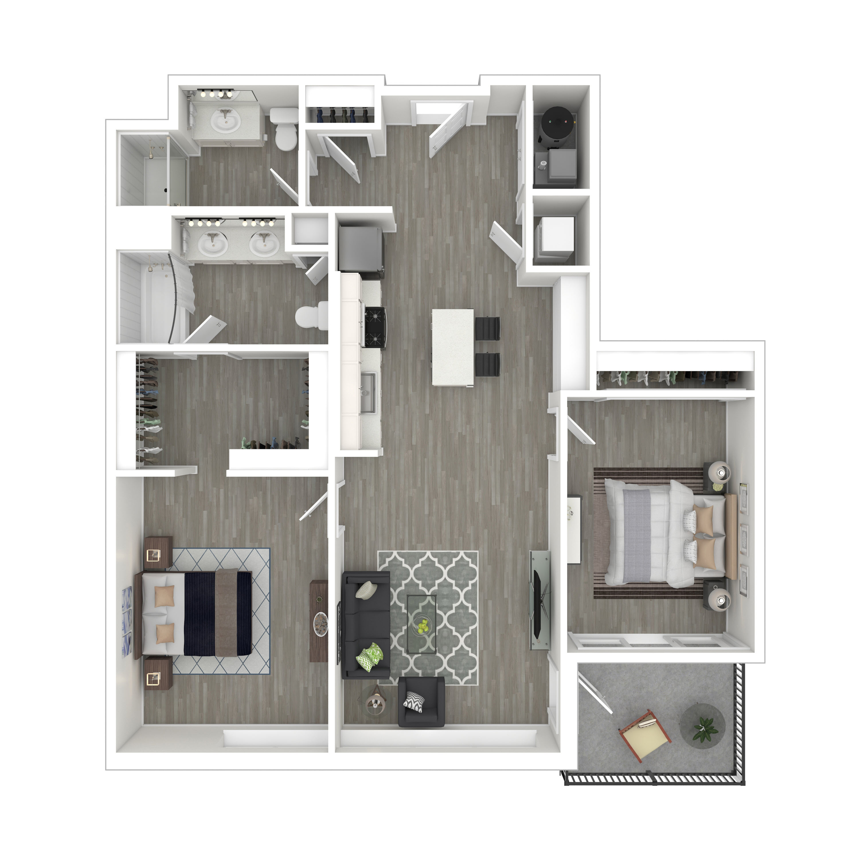 Floor plan for 2 beds, 2 baths, 1123 sqft